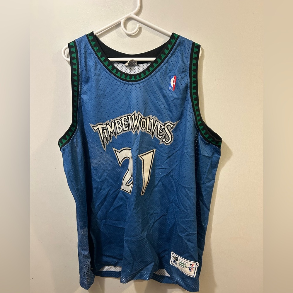 Vintage 90s NBA STARTER Jersey Timberwolves 21 Garnett Blue and Black Size 54